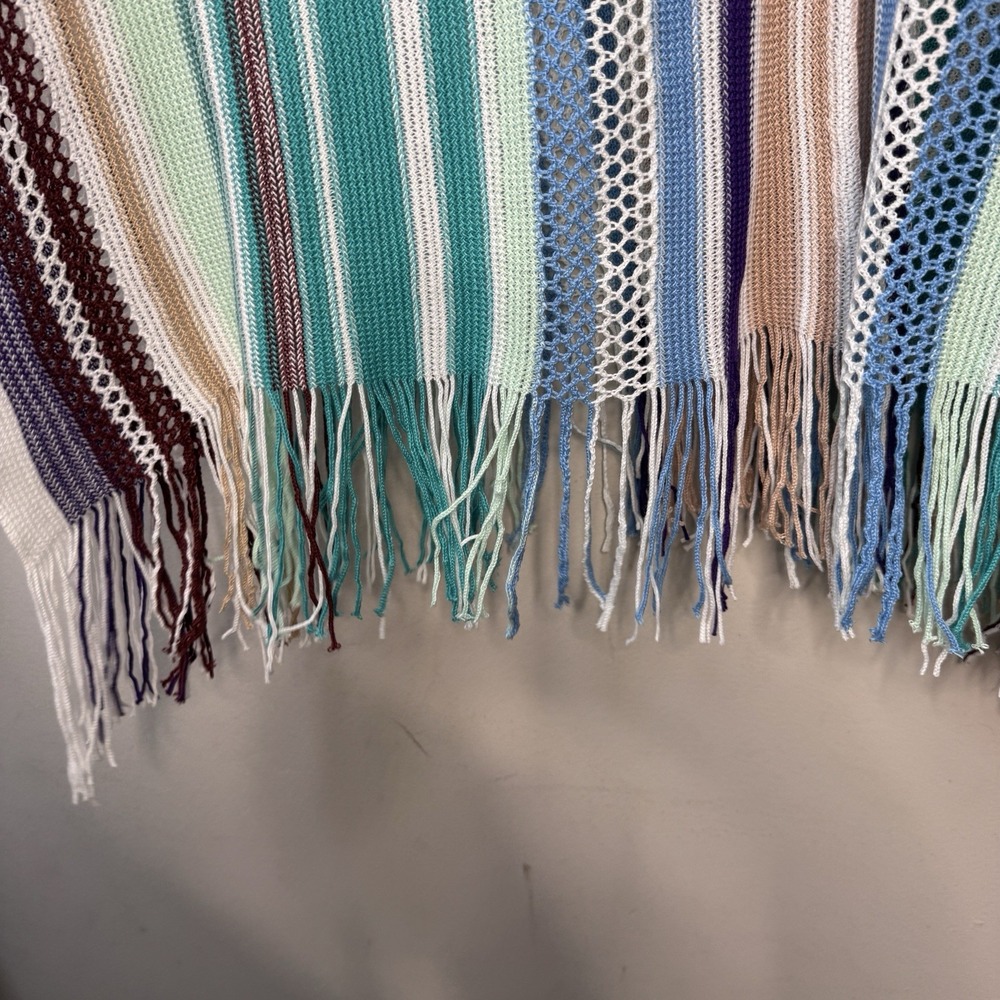 Coco‎ + Carmen Woman's Poncho One Size  Brown Teal Striped  Swim Cover Up Beachy - Picture 6 of 12